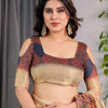 Elegant Cream Art Silk Saree with Royal Peacock & Floral Heritage Garden Design