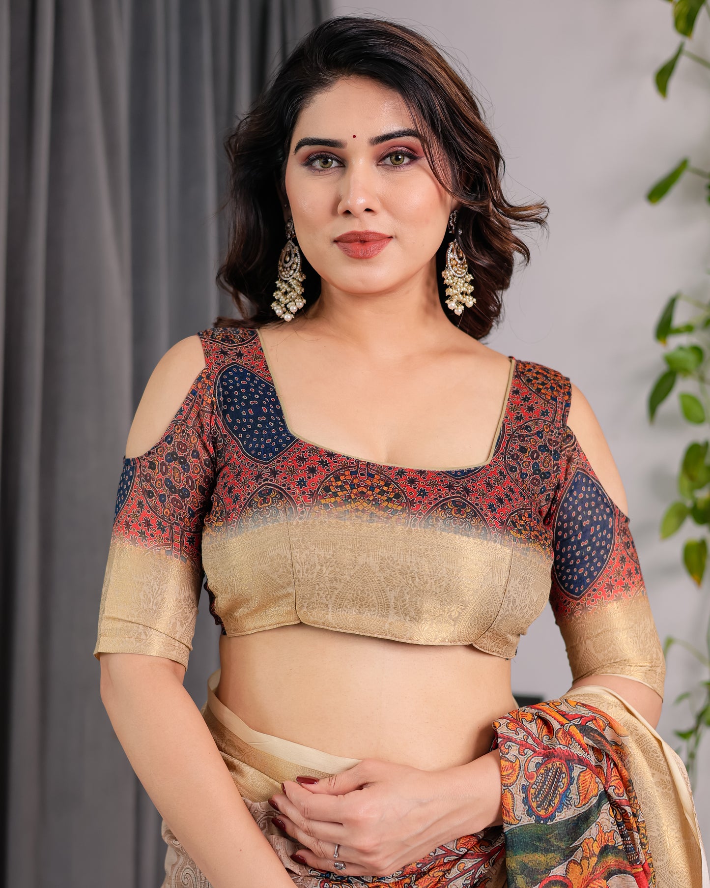 Elegant Cream Art Silk Saree with Royal Peacock & Floral Heritage Garden Design