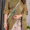 Graceful Olive Green Art Silk Saree with Vintage Floral & Peacock Garden Heritage Design