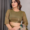 Graceful Olive Green Art Silk Saree with Vintage Floral & Peacock Garden Heritage Design