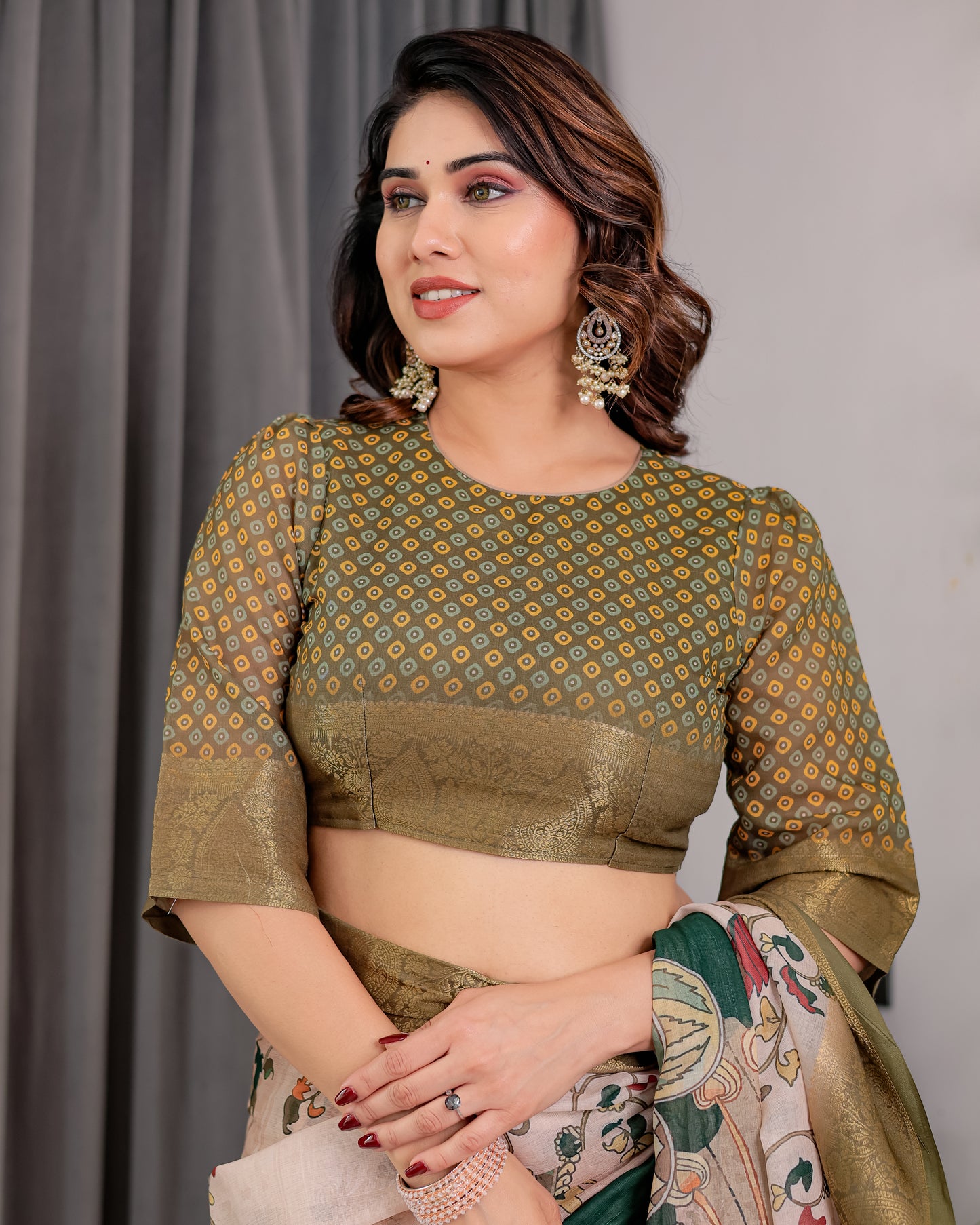 Graceful Olive Green Art Silk Saree with Vintage Floral & Peacock Garden Heritage Design