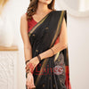 Trendy Black Cotton Silk Saree With Marvellous Blouse Piece