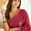 Marvellous  Dark Pink Cotton Silk Saree With Outstanding Blouse Piece