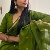 Enamoring Green Cotton Silk Saree With Snappy Blouse Piece