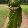 Enamoring Green Cotton Silk Saree With Snappy Blouse Piece
