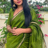 Enamoring Green Cotton Silk Saree With Snappy Blouse Piece