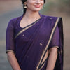 Pleasurable Purple Cotton Silk Saree With Imaginative Blouse Piece