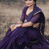 Pleasurable Purple Cotton Silk Saree With Imaginative Blouse Piece