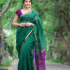 Attractive Green Cotton Silk Saree With Flaunt Blouse Piece