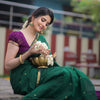 Attractive Green Cotton Silk Saree With Flaunt Blouse Piece