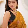 Lovely Mustard Cotton Silk Saree With Refreshing Blouse Piece