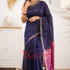 Sizzling Navy Blue Cotton Silk Saree With Mesmerising Blouse Piece