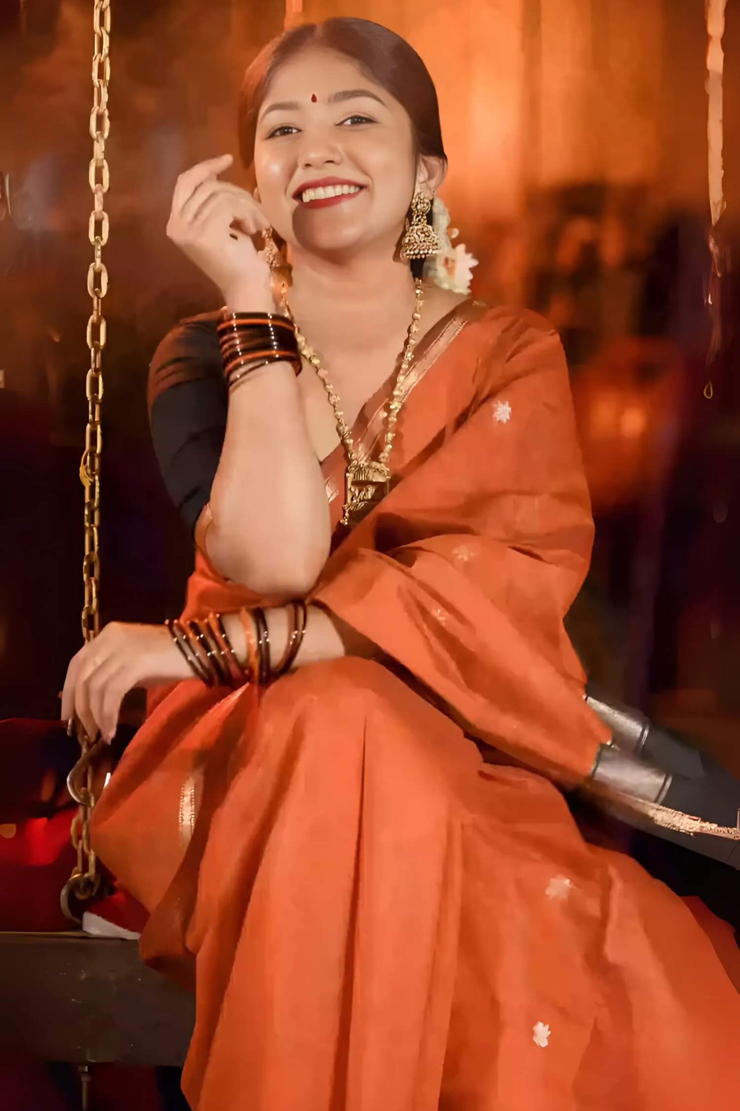 Glorious Orange Cotton Silk Saree With Entrancing Blouse Piece