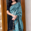 Classy Sea Green Cotton Silk Saree With Gratifying  Blouse Piece