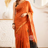 Sophisticated Orange Cotton Silk Saree With Elegant Blouse Piece