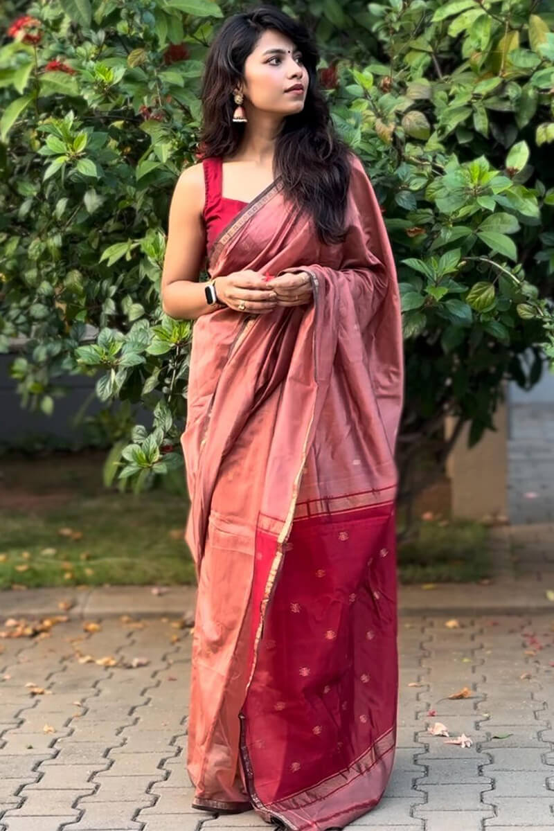 Comely Pink Cotton Silk Saree With Fancifull Blouse Piece