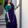 Traditional Purple Cotton Silk Saree With Verdant Blouse Piece