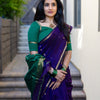 Traditional Purple Cotton Silk Saree With Verdant Blouse Piece