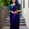Traditional Purple Cotton Silk Saree With Verdant Blouse Piece