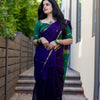 Traditional Purple Cotton Silk Saree With Verdant Blouse Piece
