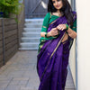 Traditional Purple Cotton Silk Saree With Verdant Blouse Piece