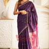 Flattering Purple Cotton Silk Saree With Extraordinary Blouse Piece