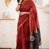 Stunning Red Cotton Silk Saree With Elegant Blouse Piece