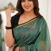 Vibrant Sea Green Cotton Silk Saree With Inimitable Blouse Piece