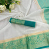 Gratifying White and Firozi Orgenza Silk Saree With Fantabulous Blouse Piece