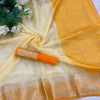 Incomparable White and Orange Orgenza Silk Saree With Fragrant Blouse Piece