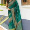 Prominent Dark Green Soft Silk Saree With Comely Blouse Piece