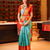 Blissful Turquoise Soft Silk Saree with Ethnic Blouse Piece
