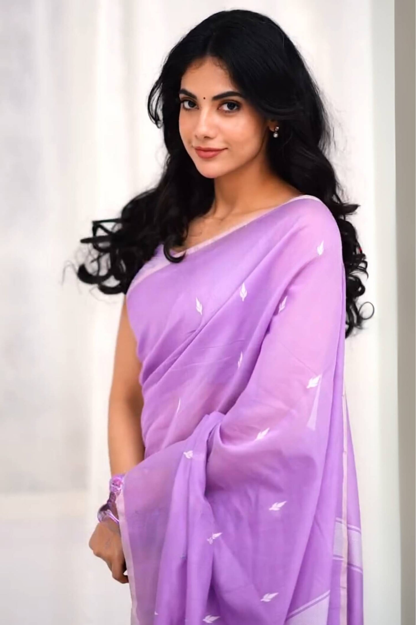 Ephemeral Lavendor Cotton Silk Saree With Artistic Blouse Piece