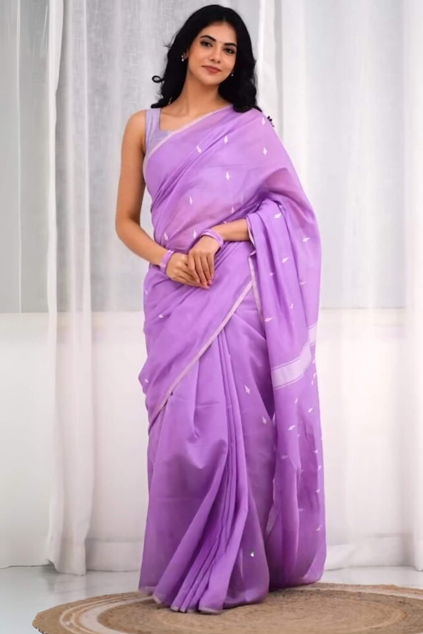 Ephemeral Lavendor Cotton Silk Saree With Artistic Blouse Piece