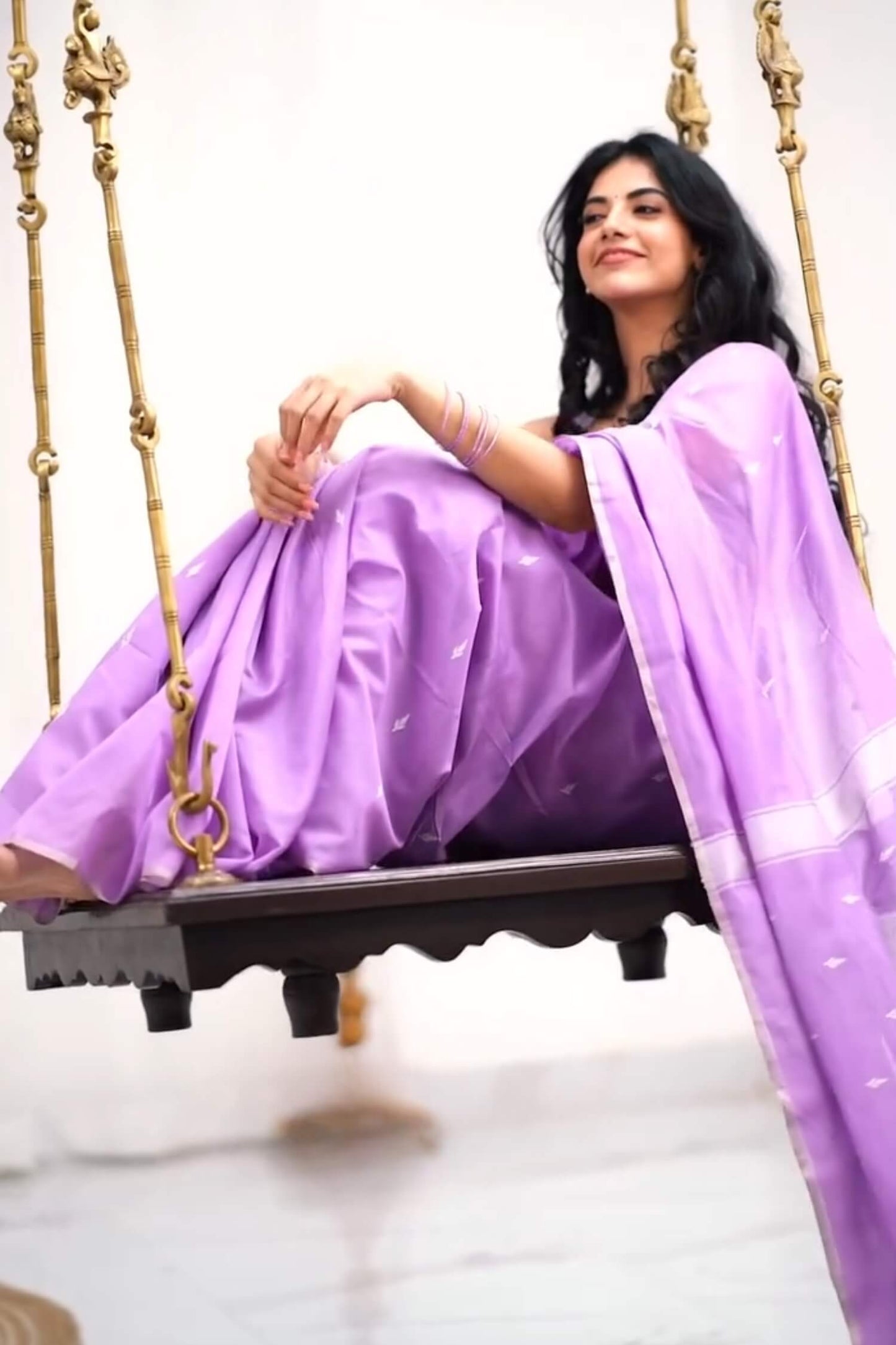 Ephemeral Lavendor Cotton Silk Saree With Artistic Blouse Piece