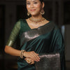Gratifying Dark Green Soft Silk Saree With Attractive Blouse Piece