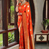 Classy Orange Soft Silk Saree With Unique Blouse Piece