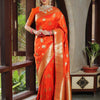 Classy Orange Soft Silk Saree With Unique Blouse Piece