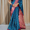 Smashing Teal Blue Digital Printed Dola Silk Saree With Redolent Blouse Piece