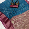 Smashing Teal Blue Digital Printed Dola Silk Saree With Redolent Blouse Piece