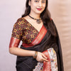 Elision Black Digital Printed Dola Silk Saree With Bucolic Blouse Piece