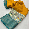 Symmetrical Mustard Digital Printed Dola Silk Saree With Transcendent Blouse Piece
