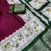 Proficient Wine Digital Printed Dola Silk Saree With Whimsical Blouse Piece