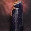 Pretty Navy Blue Soft Silk Saree With Adorning Blouse Piece