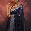 Pretty Navy Blue Soft Silk Saree With Adorning Blouse Piece