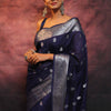 Pretty Navy Blue Soft Silk Saree With Adorning Blouse Piece