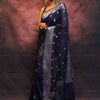 Pretty Navy Blue Soft Silk Saree With Adorning Blouse Piece