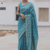 Extraordinary Firozi Soft Silk Saree With Lovely Blouse Piece