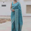 Extraordinary Firozi Soft Silk Saree With Lovely Blouse Piece