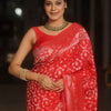 Mesmeric Red Soft Silk Saree With Blooming Blouse Piece